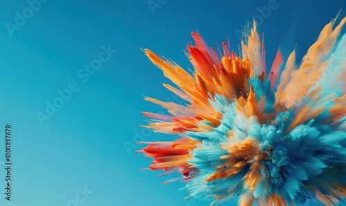 Colorful paint powder explosion against bright blue sky background