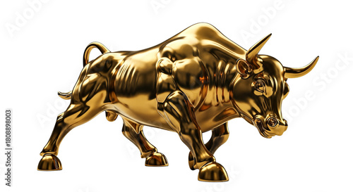 Golden Bull Statue Symbolizing Financial Strength and Prosperity isolated on transparent background, png