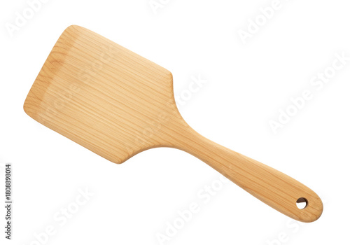 Isolated wood spatula for cooking, handmade kitchen tool for turning pancakes and mixing food