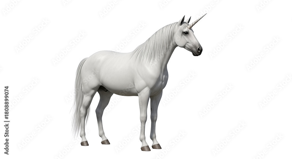 Fototapeta premium Majestic White Unicorn Standing Proudly isolated on transparent background, png
