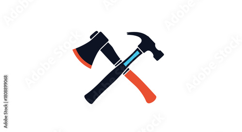 Stylized graphic of an axe crossed with a hammer, symbolizing tools and construction.