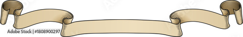 Scroll banner ribbon parchment band in an old vintage woodcut etching style.