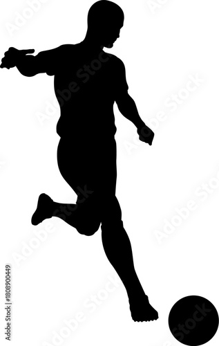 A football soccer player sports man in silhouette kicking the ball.