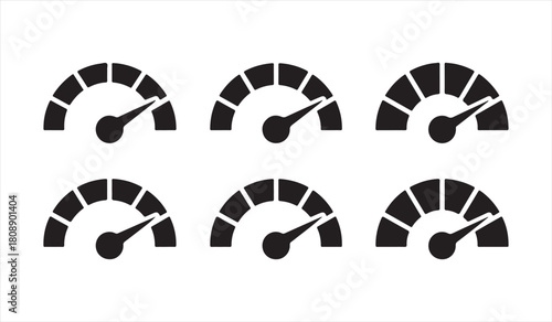 Performance Gauge and Speedometer Icon Set for Dashboards and Monitoring Systems