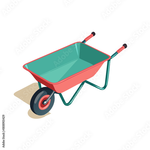 Empty red metal wheelbarrow gardening tool isolated on a white background illustration