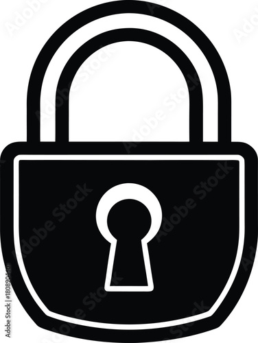 Black Padlock Icon Simple Security Symbol Solid Lock Shape Access Secured Graphic Element Safe Protection Concept Isolated on Transparent Background