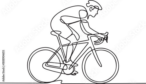 Continuous Line Art Illustration of Cyclist Pedaling Forward