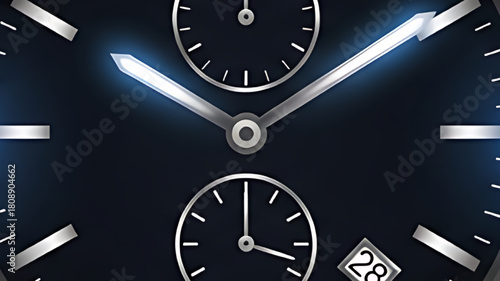 Close-up of a luxurious watch face with glowing hands and detailed subdials.