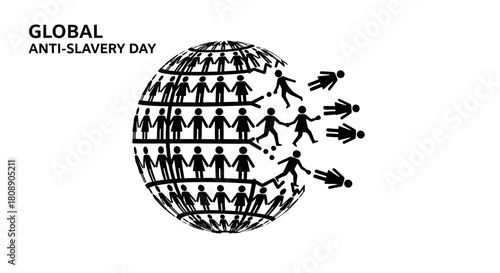 Global Anti-Slavery Day illustration showing people breaking free from a globe.