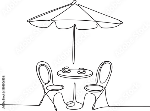 Continuous Line Art Illustration of Parisian Street Cafe Table and Chairs
