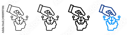 Mind Control Icon Different Style Outline Collection Set