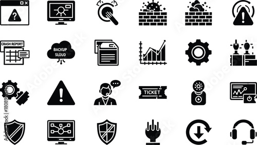 Cybersecurity and it icons, data protection, network security, digital threat warning isolated on white background