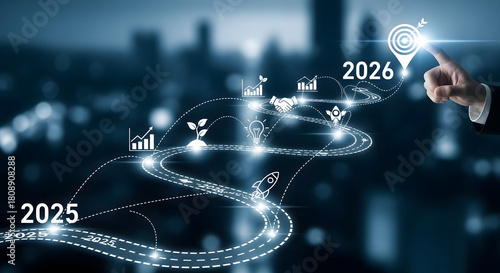 Business growth roadmap from 2025 to 2026 with digital strategy and goals