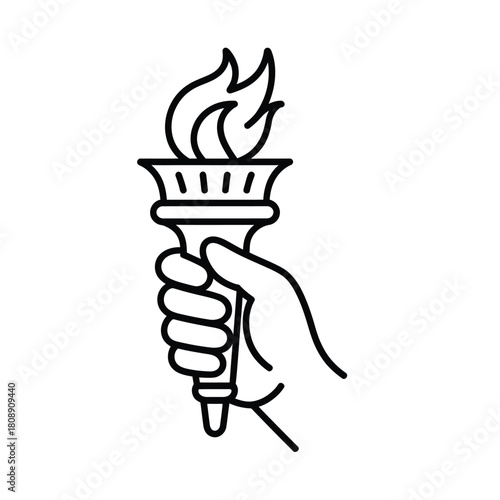 Hand holding a torch with flames illustration