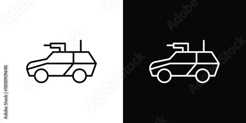 Armored vehicle icon in line design. Editable stroke icon.