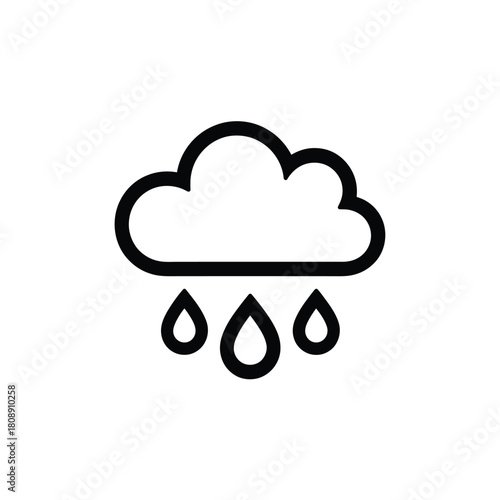 Simple line art icon of a cloud with rain drops