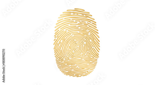 Unique golden fingerprint symbol on a clean white background, representing identity and individuality