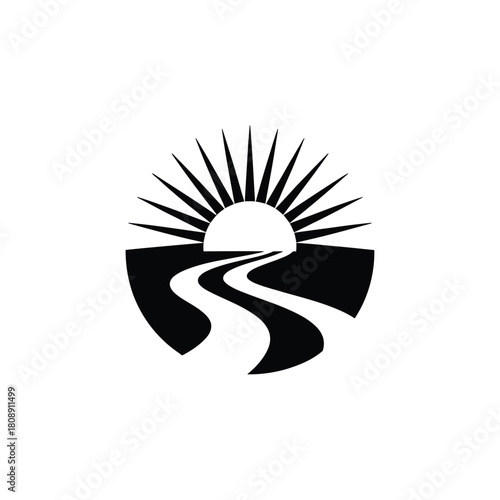 Sunrise over winding road path towards hope and future