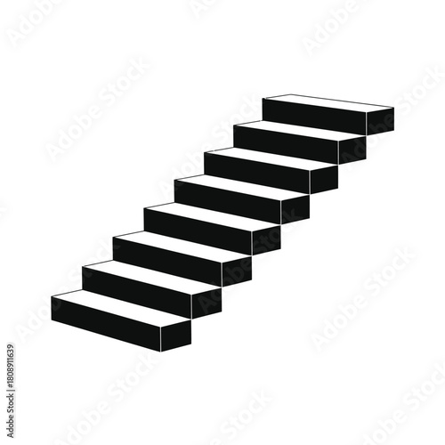 Simple black and white staircase illustration on white background