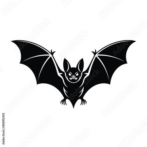 Fierce black bat silhouette with wings spread wide