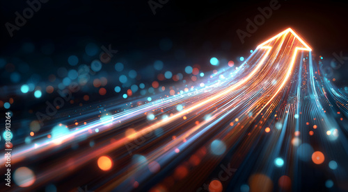 Dynamic digital arrows illuminate the future, representing growth and progress through vibrant light trails.