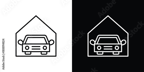 Car garage icon in line design. Editable stroke icon.
