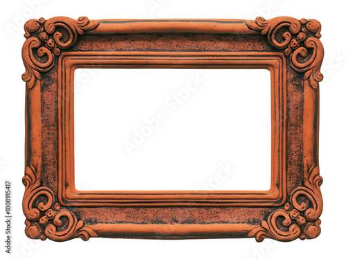 Ornate Antique Copper Picture Frame with Blank White Copy Space Isolated on White Background