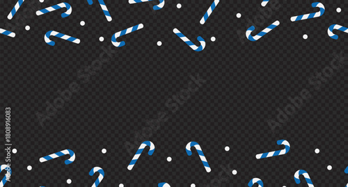 Candy cane horizontal seamless pattern. Blue and white striped candy canes pattern. Season greetings wallpaper. New year background