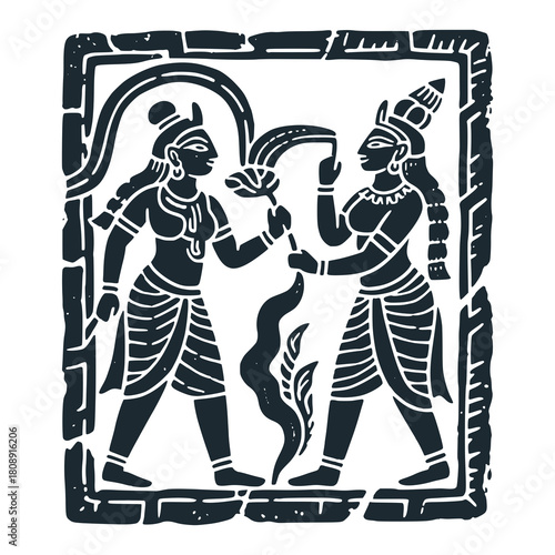 Indian relief – Black and White Icon Vector and Illustration