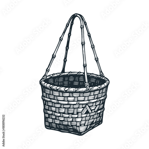 Doko basket – Black and White Icon Vector and Illustration