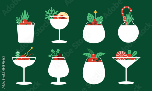 Fancy Christmas Cocktail Drink with Cherry, Berry, Mint and Rosemary Garnish in Pretty Glass