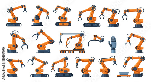 Industrial Robotic Arms Vector Set - Flat Automation & AI Technology Icons Collection