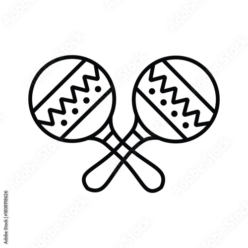 Black outline shows two maracas crossing each other in a simple line on white background