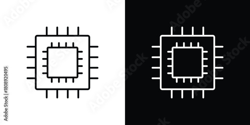 Computer microchip icon in line design. Editable stroke icon.