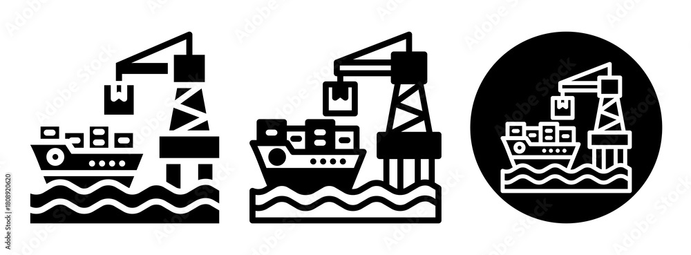 Fototapeta premium Port Logistics Icon Collection Glyph & Mixed Style