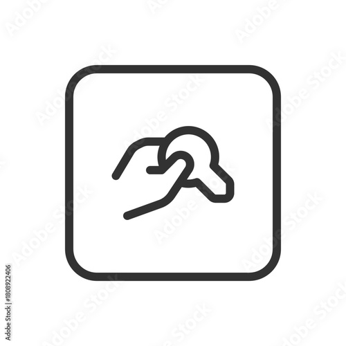 Real Estate Hand Key line icon – hand holding key outline vector for property handover, home ownership, real estate closing UI