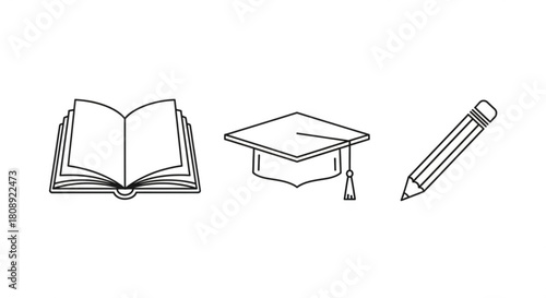 Education learning concept open book graduation cap pencil study knowledge school university student 100