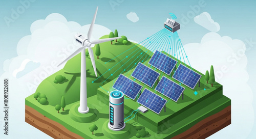 Wind turbine and solar panels renewable energy systems for sustainable power generation concept design