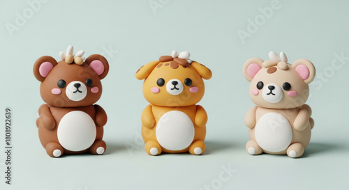 Cute kawaii clay bear figurines handmade polymer clay animal sculpture adorable teddy bear art collectible toy gift
