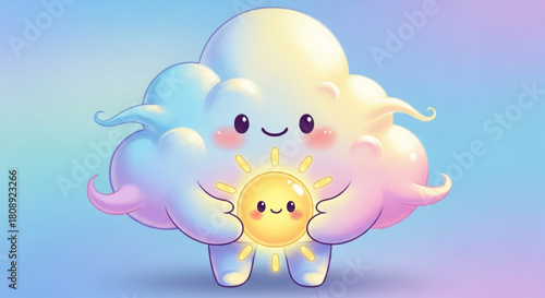 Cute cloud and sun illustration for kids bedroom decor and nursery art print poster design idea concept