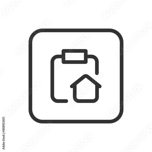 Real Estate Home House Task List line icon – house with checklist outline vector for property management, home inspection, move-in preparation UI