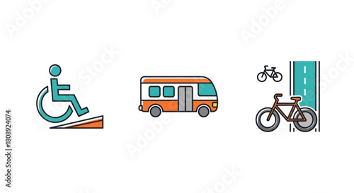 Accessibility public transport and bicycle lane vector illustration for city planning and inclusive design