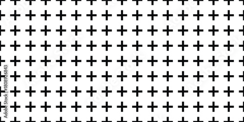 Seamless Black Plus Sign Pattern on White Background for Minimalist Graphic Design Texture