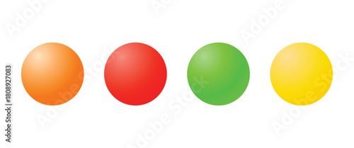 Set of Four 3D Gradient Sphere Icons or Glossy Buttons in Red Green Yellow and Orange Colors