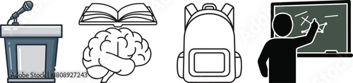 Flat Vector Outlined Education Icon Set for School and Learning