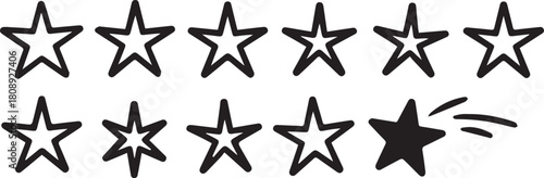 Star doodle rating icon set