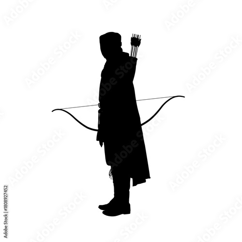 Standing medieval archer silhouette illustration