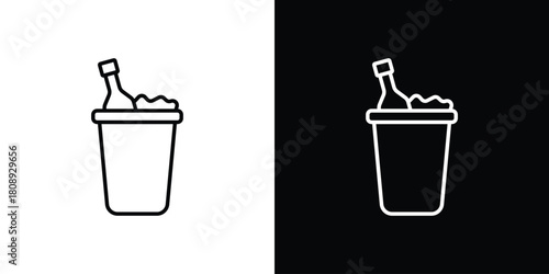 Ice bucket and bottle icon in line design. Editable stroke icon.