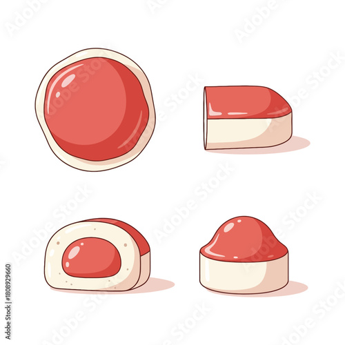 Cartoon Illustration of Red and White Candy from Multiple Angles