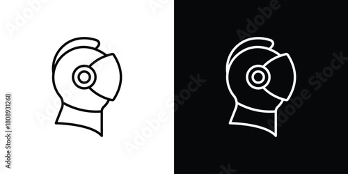 Knight helmet icon in line design. Editable stroke icon.